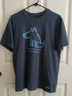 Like New Life is Good Steel Blue Dog Graphic Tee Large